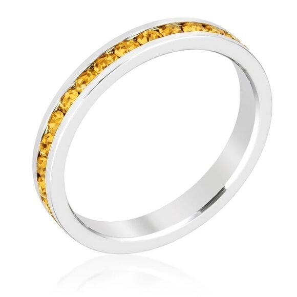 Eternity Ring with Swarovski Yellow Topaz Crystals Stackable New - Picture 2 of 3